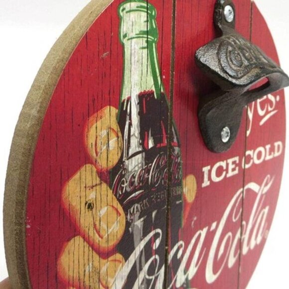Coca-Cola 8" Vintage Look Wooden Sign with Bottle Opener - Picture 4 of 5